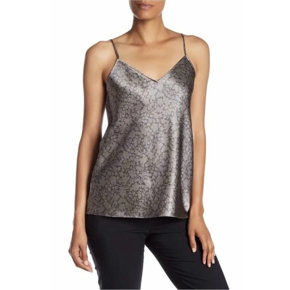 Vince 100% silk monotone gray silver floral spaghetti straps camisole, size XS - Picture 1 of 14